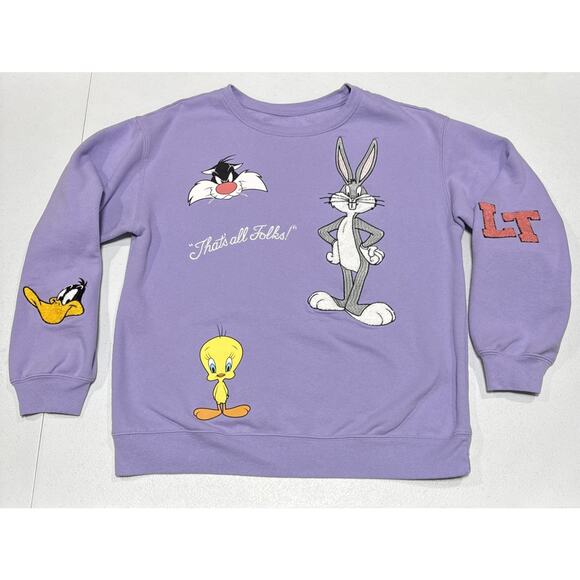 Looney Tunes Womens Juniors L Sweatshirt Embroidered That's All Folks Pullover - Picture 1 of 13